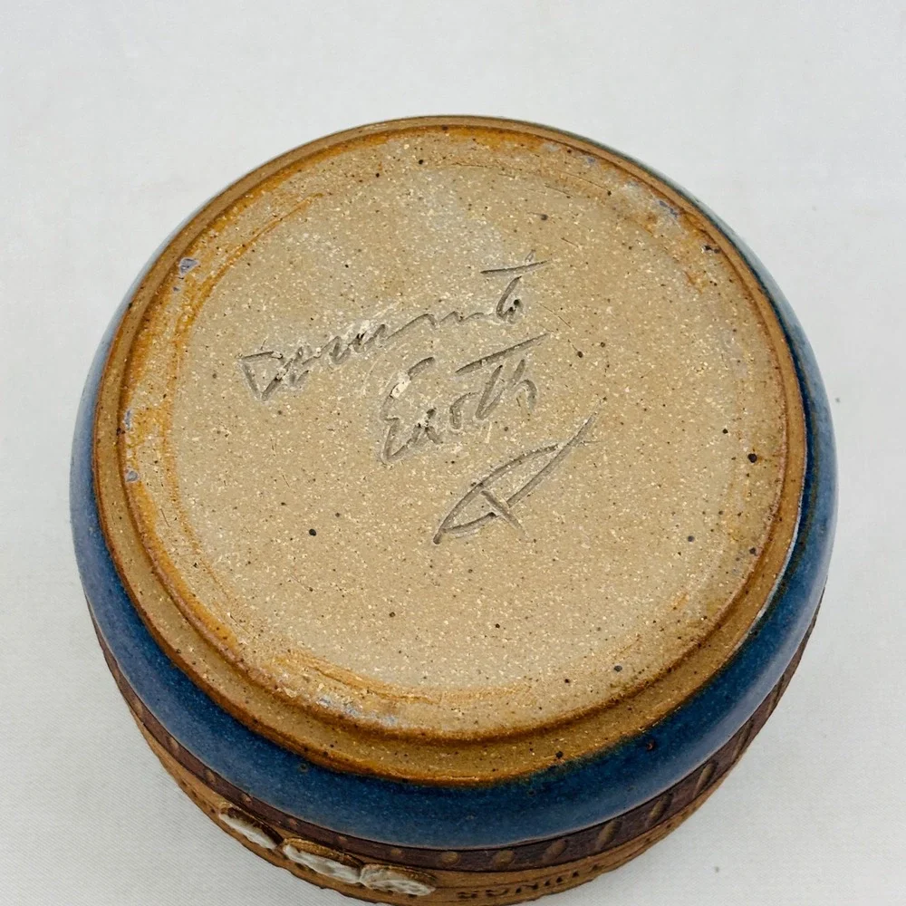 Down to Earth Pottery‎ Blue Brown Jar Cork Lid With God All Things Are Possible